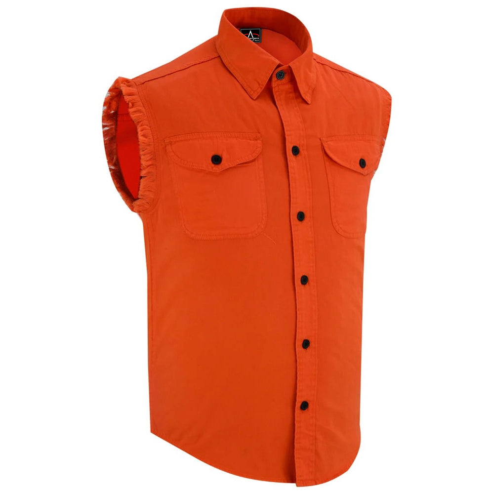 ADA6003 Men's Orange Lightweight Sleeveless Denim Shirt