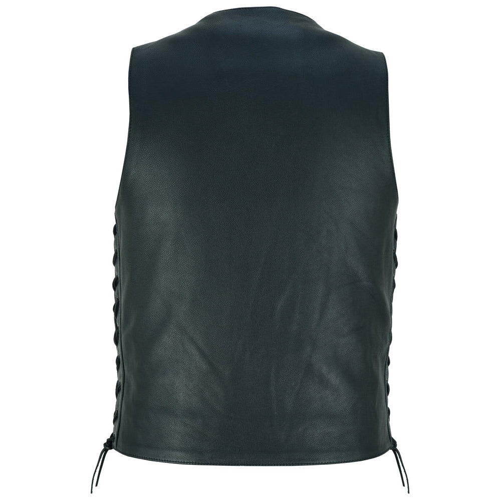 ADA122 Gold Traditional Black Leather Vest with Smart Access Pockets