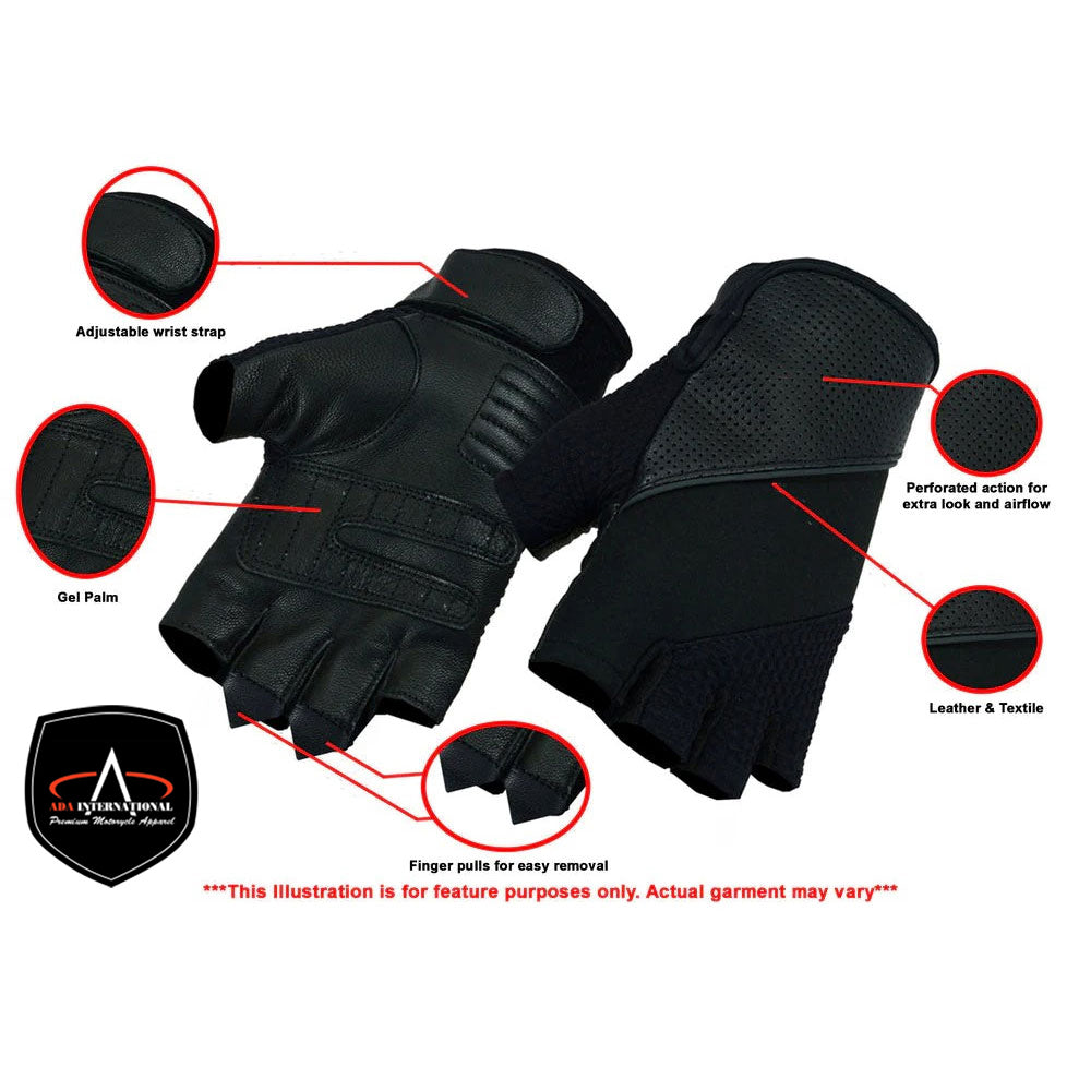 ADA7 Leather/ Textile Fingerless Glove