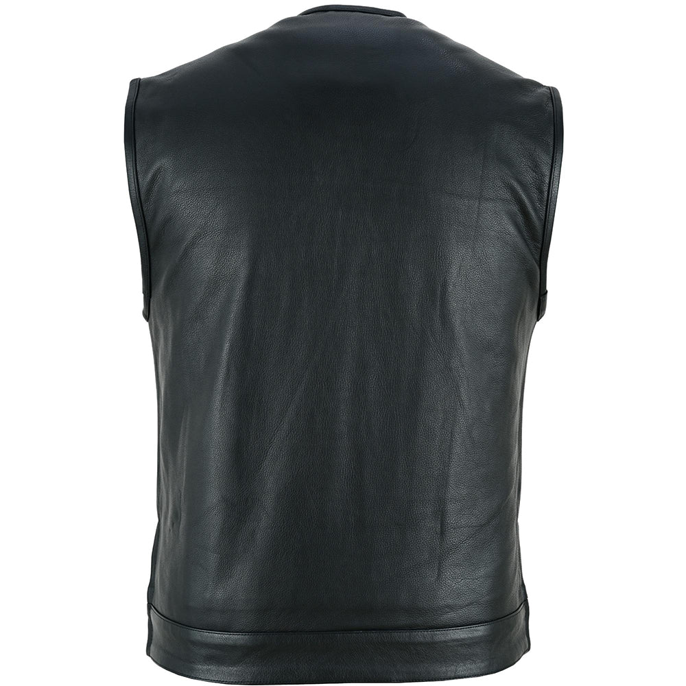 ADA187 Upgraded Style Men's Leather Motorcycle Vest with Smart Access Pockets