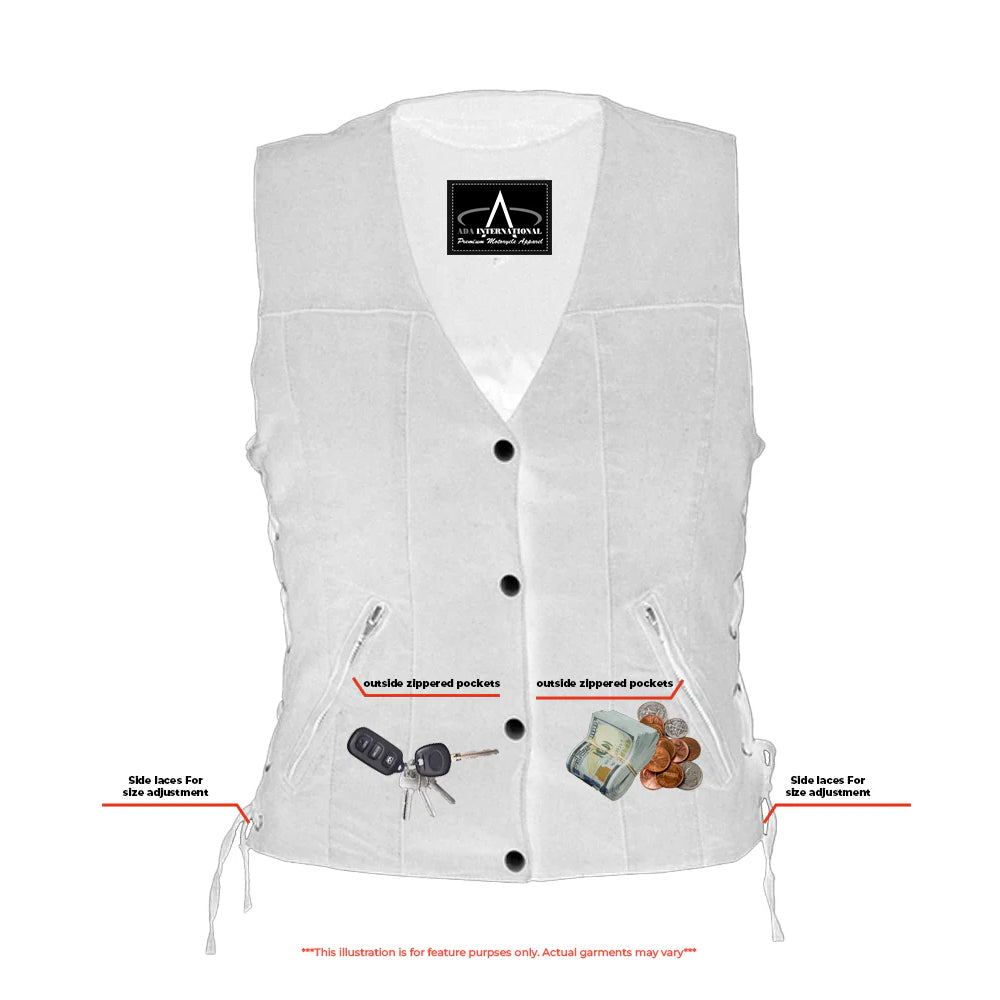 ADA906BK Women's Single Back Panel Smart Access Pockets Denim Vest