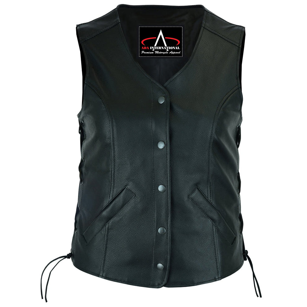 ADA206 Women's Stylish Longer Body 3/4 Leather Vest - Side Laces