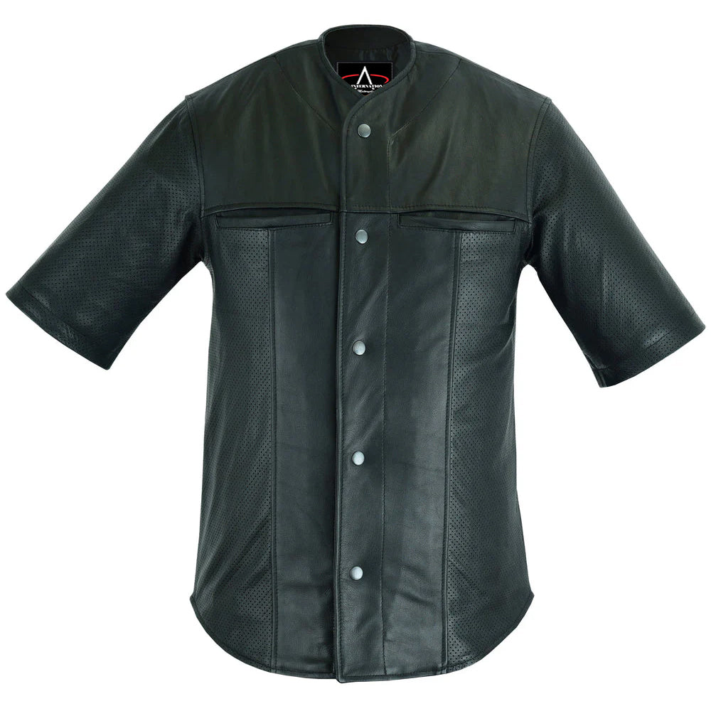 ADA775 Leather Baseball Motorcycle Shirt