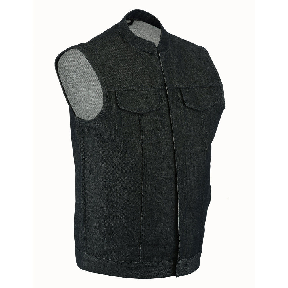 ADA977 Men's Rough Rub-Off Raw Finish Denim Vest