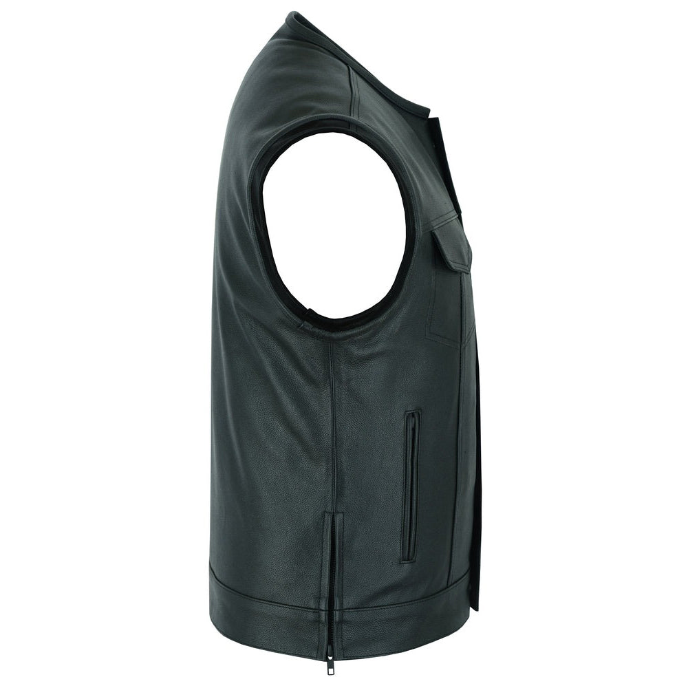 ADA177 Men's Upgraded Style Leather Biker Vest Smart Access Pockets