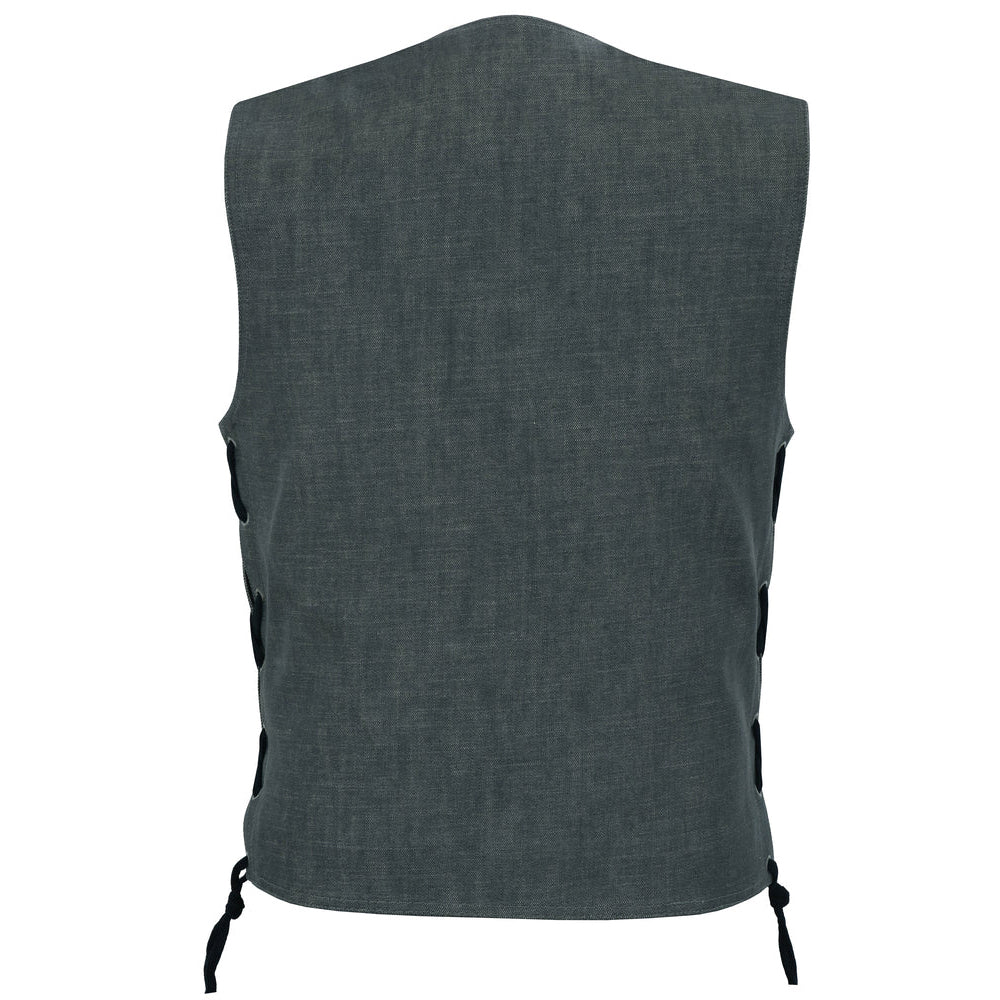 ADA918 Men's Rough Rub-Off Raw Finish Broken Gray Denim Vest