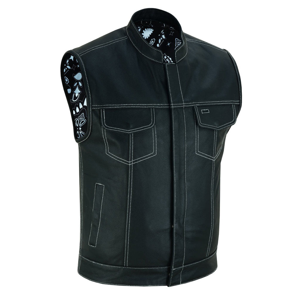 ADA164 Men's Paisley Black Leather Motorcycle Vest