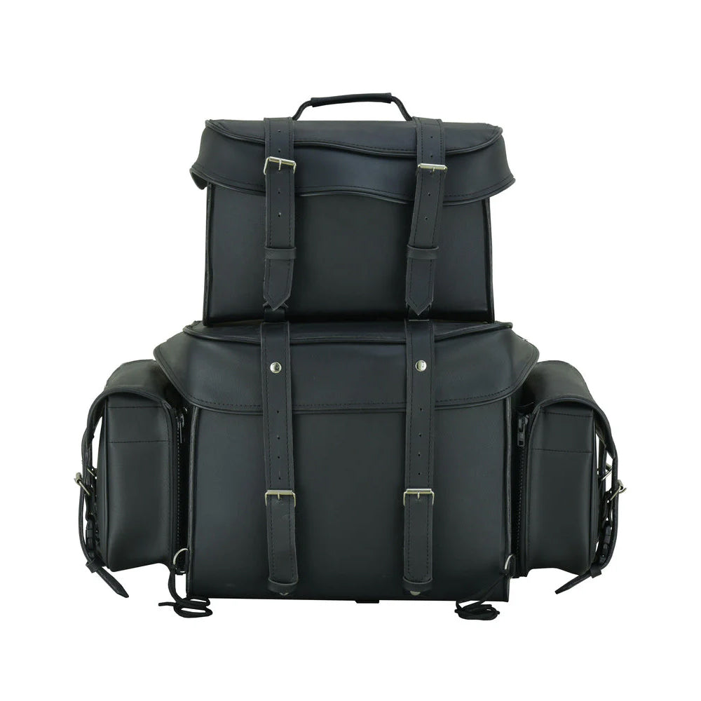 ADA350 Leather Black PVC Large Four Piece Motorcycle Touring Tail Bag