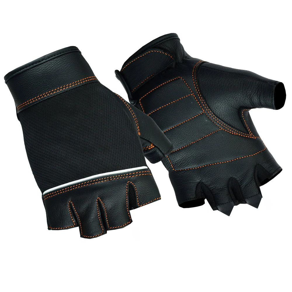 ADA2429 Women's Black Fingerless Gloves – Orange Stitching Details