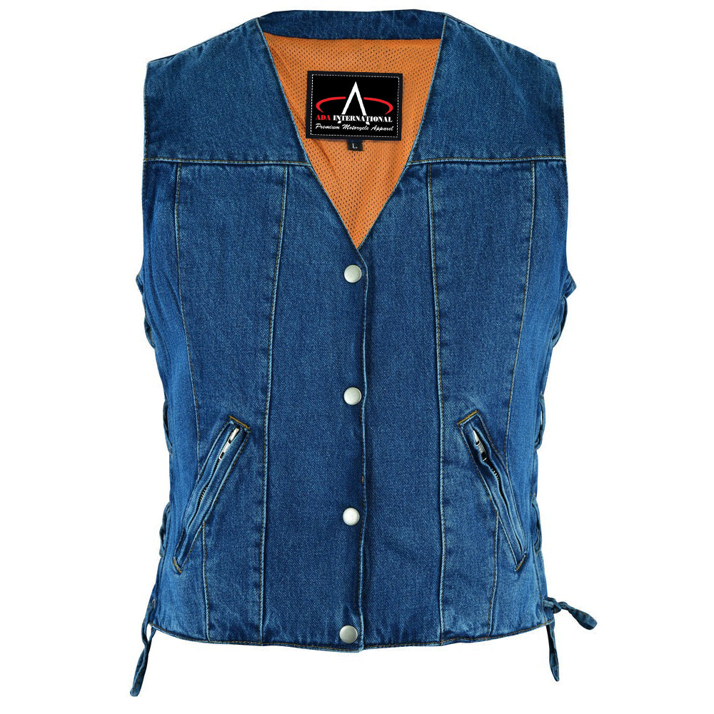 ADA997 Women's Single Back Panel Denim Vest with Smart Access Pocket - Blue