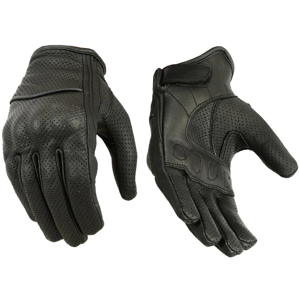 ADA86 Women's Black Perforated Sporty Gloves - Lightweight Leather, Adjustable Strap
