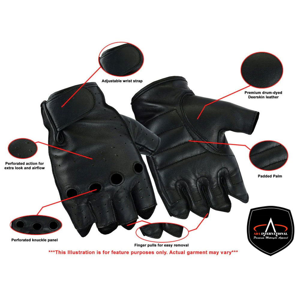 ADA66 Men's Advance Deer Skin Fingerless Gloves
