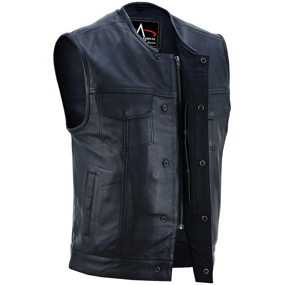 ADA181A Men’s Black Milled Leather Concealed Vest