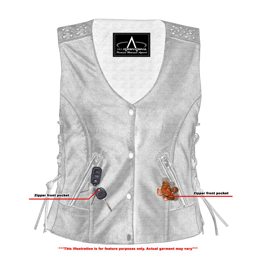 ADA285V Women's Gray Vest with Grommet and Lacing Accents