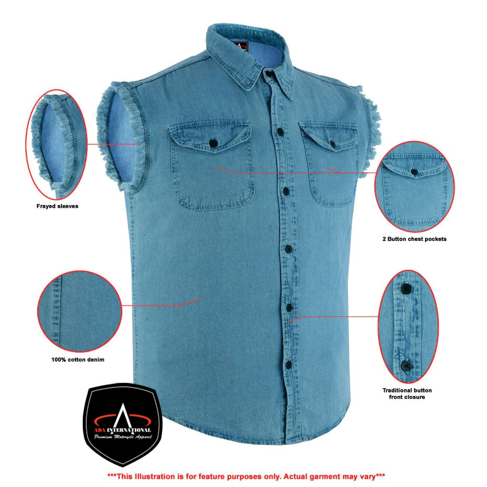 ADA6002 Men's Blue Lightweight Sleeveless Denim Shirt