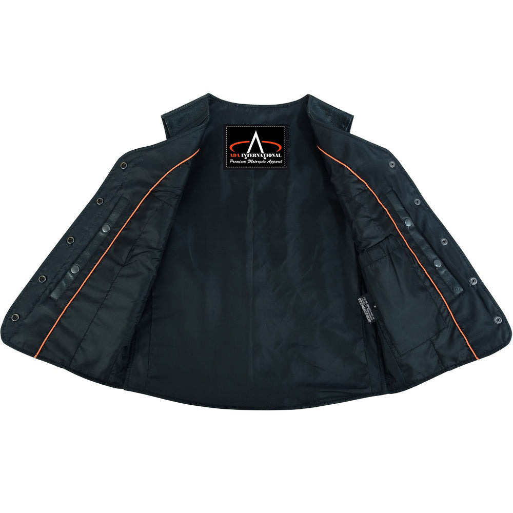 ADA204 Women's Stylish Longer Body 3/4 Leather Vest - Plain Sides