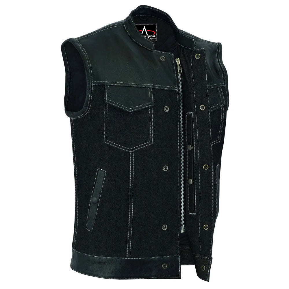 ADA900 Men's Leather/Denim Combo Vest