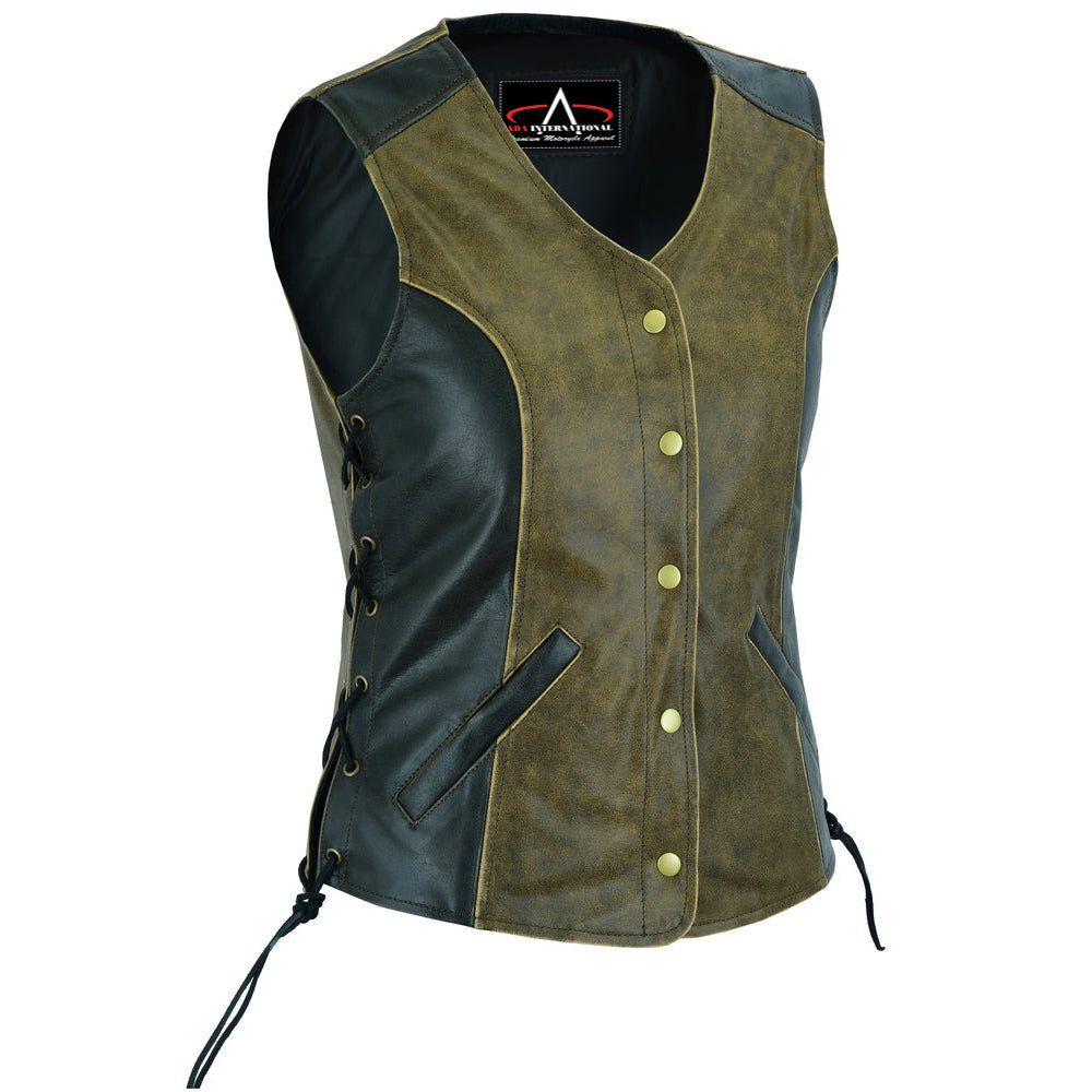 ADA214 Women's Stylish Longer Body ¾ Lest Vest - Side Laces - Two Tone