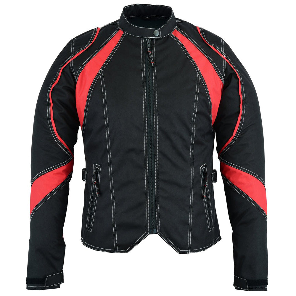 ADA826RD Women's Embroidered Crown Red Motorcycle Jacket