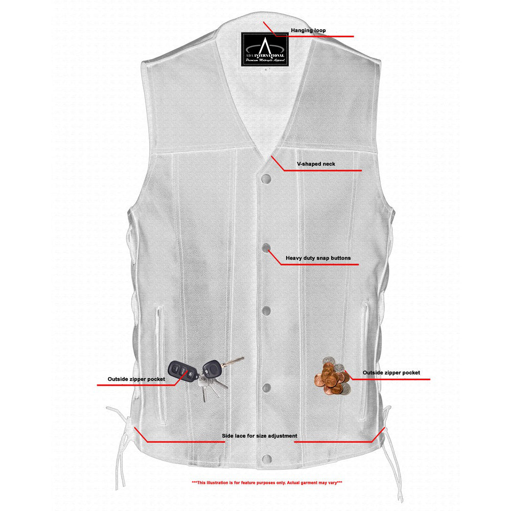 ADA161TALL Men's Tall Classic Tapered Bottom Motorcycle Leather Vest