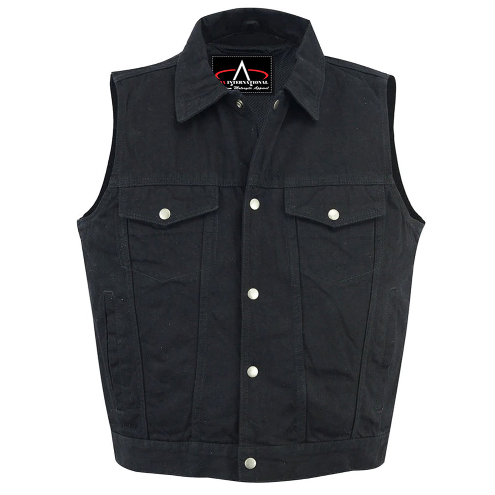 ADA979BK Snap/Zipper Front Denim Vest- Black