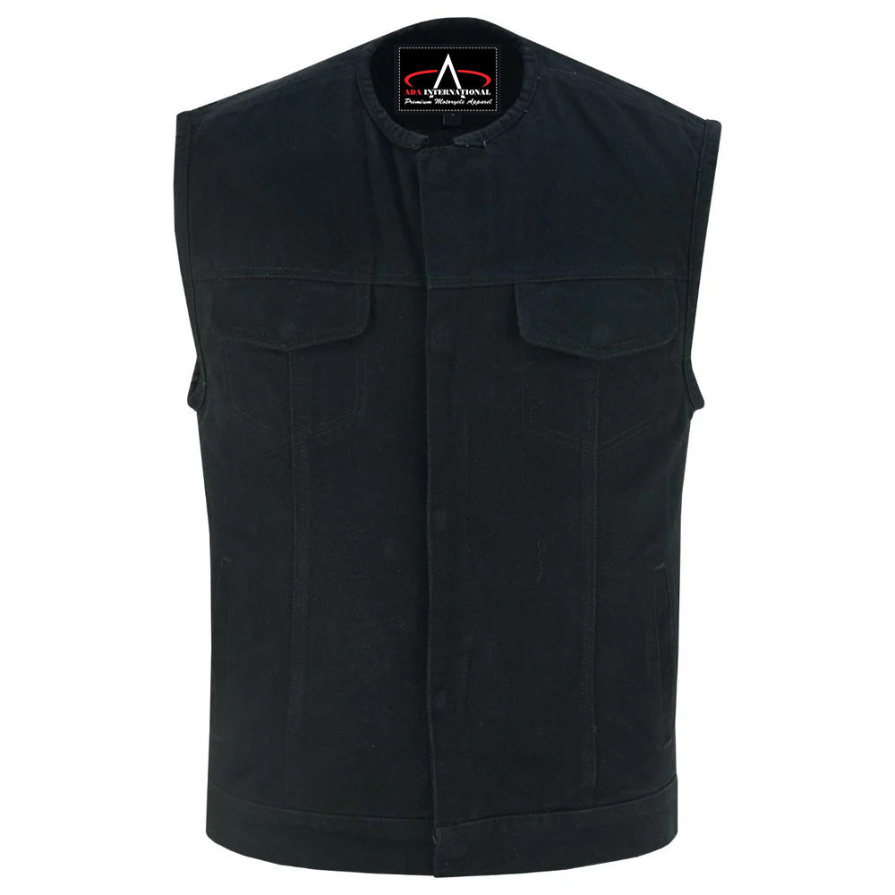 ADA981BK Rugged Men's Denim Vest - Concealed Snap with Hidden Zipper