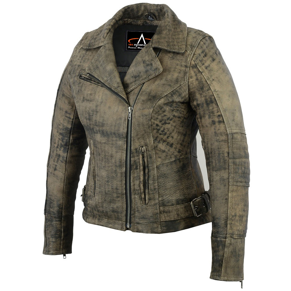 ADA836 Women's Updated Stylish Antique Brown M/C Jacket