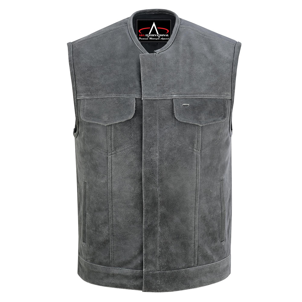 ADA191V Men’s Gray Premium Leather Concealed Motorcycle Vest