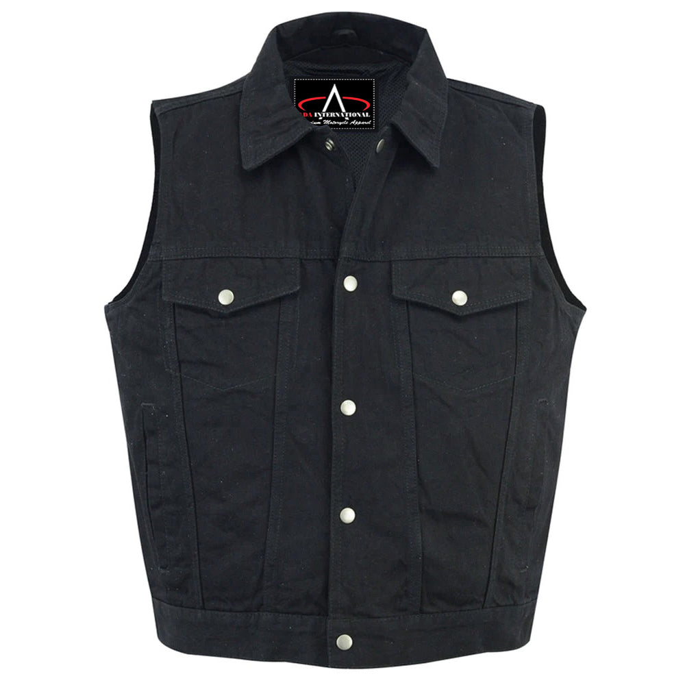 ADA970BK Snap Front Denim Vest- Black