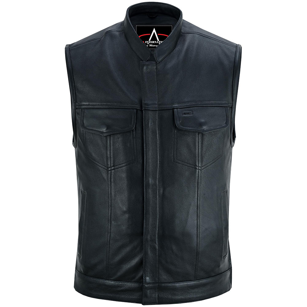 ADA188 Men's Upgraded Style Smart Leather Vest Smart Access Pockets Side Zipper