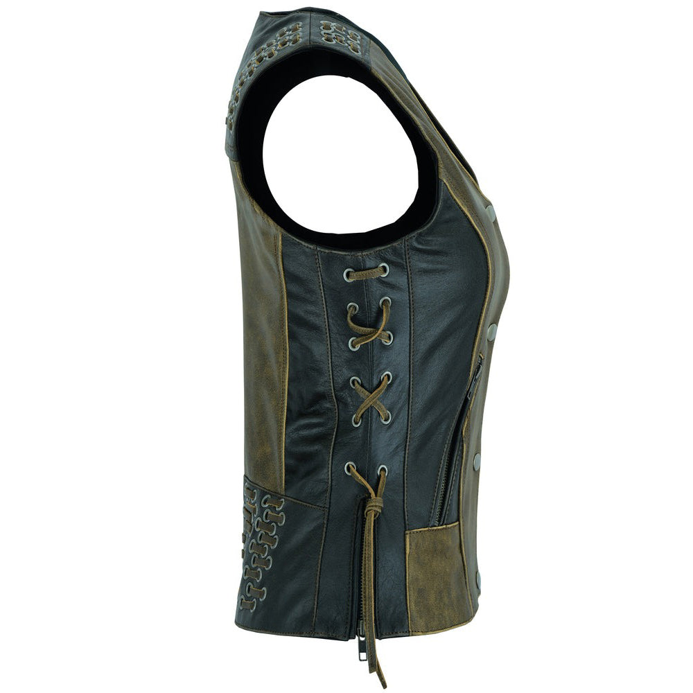 ADA298 Women's Vest with Grommet and Lacing Accents - Two Tone