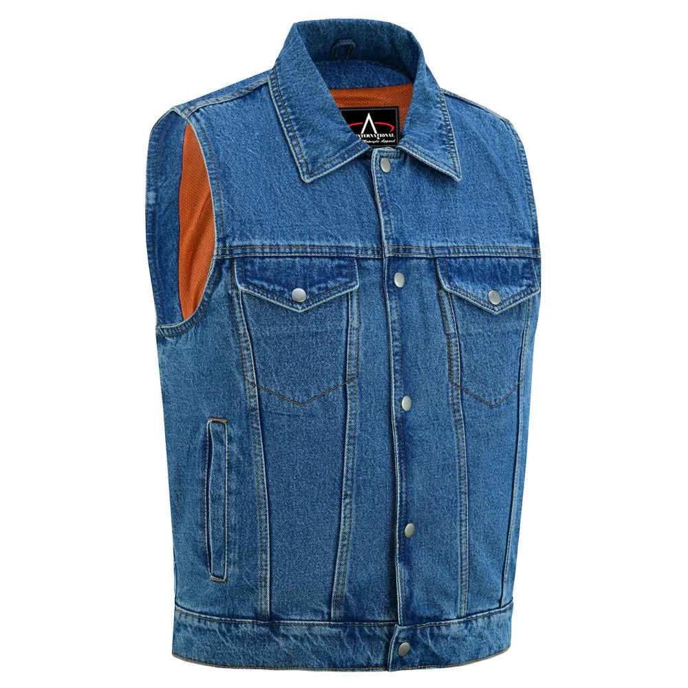 ADA970BU Snap Front Denim Vest- Blue