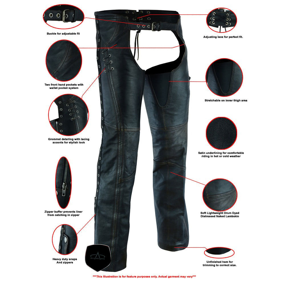 ADA490 Women's Stylish Lightweight Hip Set Chaps in Lightweight Drum Dyed Distres