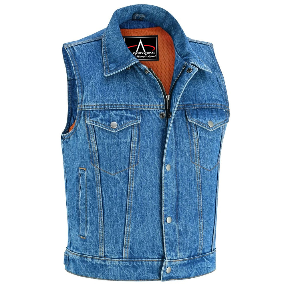ADA979BU Snap/Zipper Front Denim Vest- Blue