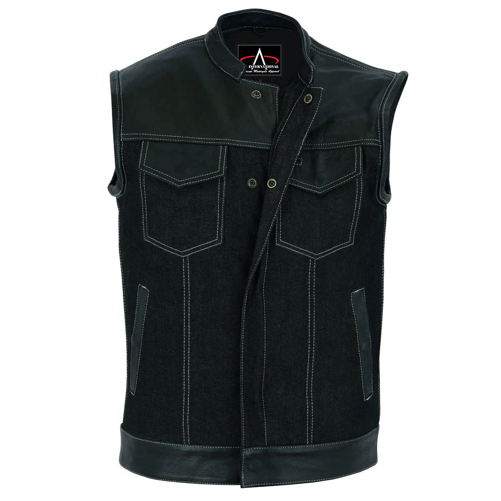 ADA900 Men's Leather/Denim Combo Vest