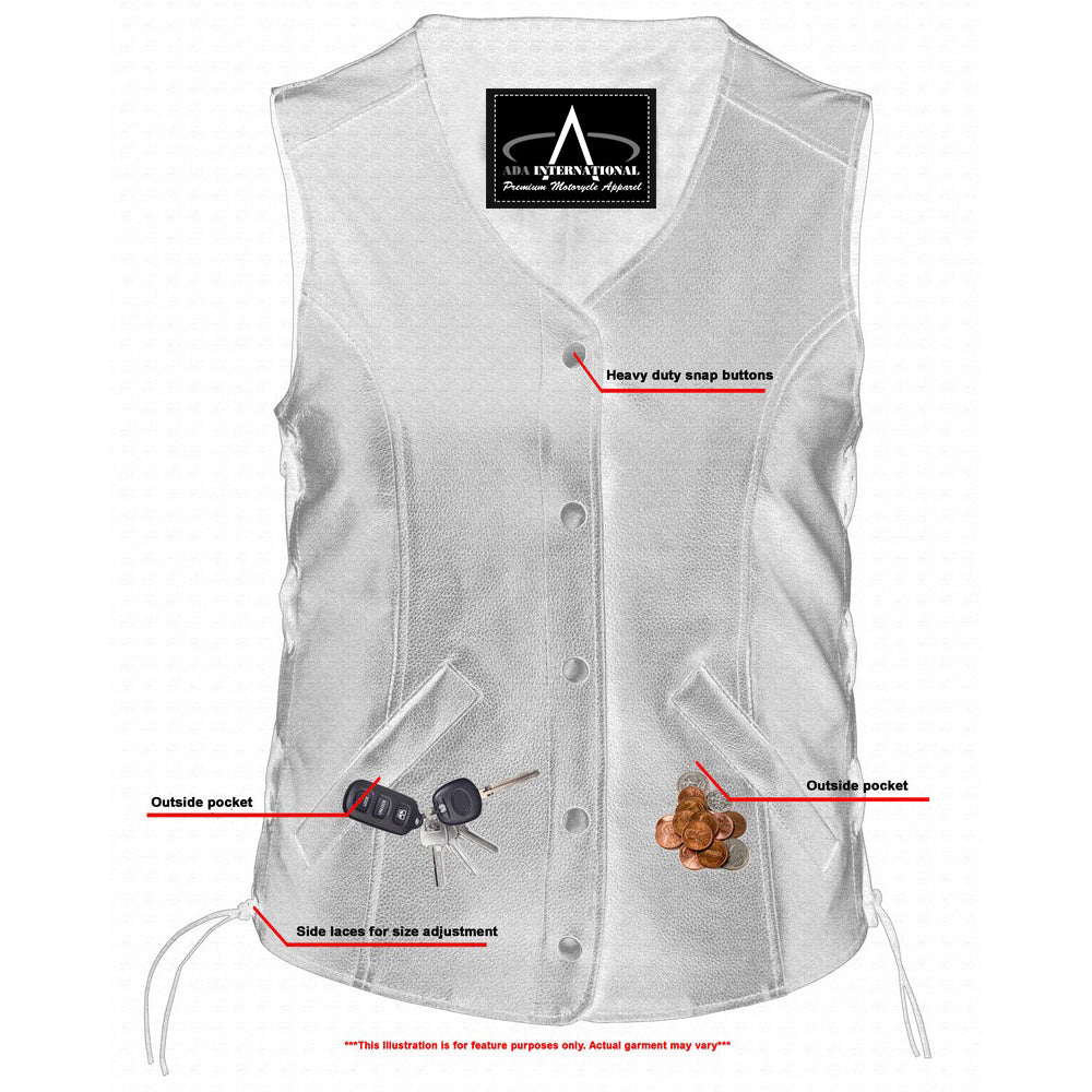 ADA206 Women's Stylish Longer Body 3/4 Leather Vest - Side Laces