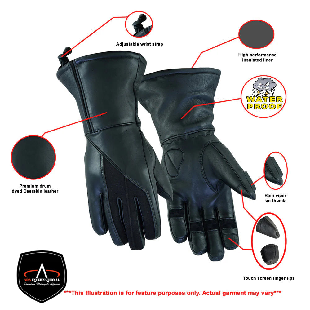 ADA70 Women's Black Deer Skin Leather Insulated Cruiser Gloves – Adjustable Strap