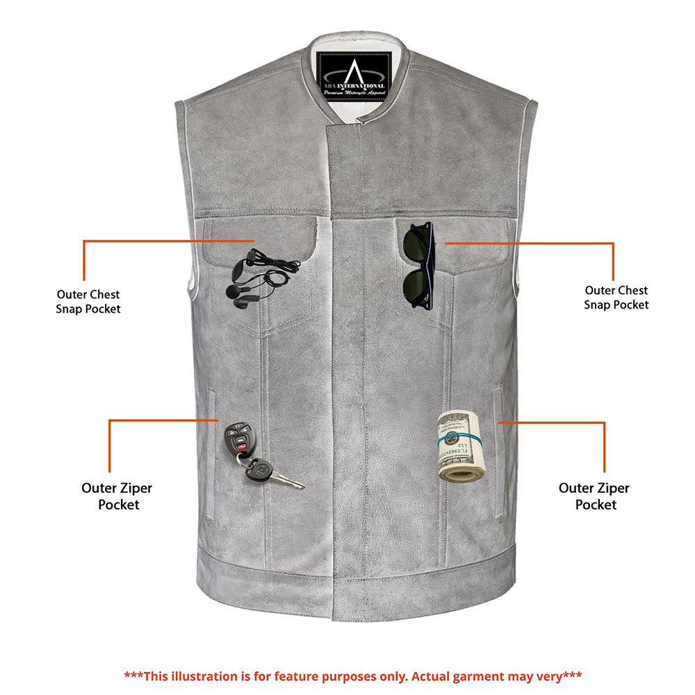 ADA191V Men’s Gray Premium Leather Concealed Motorcycle Vest