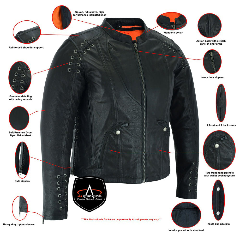 ADA885 Women's Stylish Jacket with Grommet and Lacing Accents