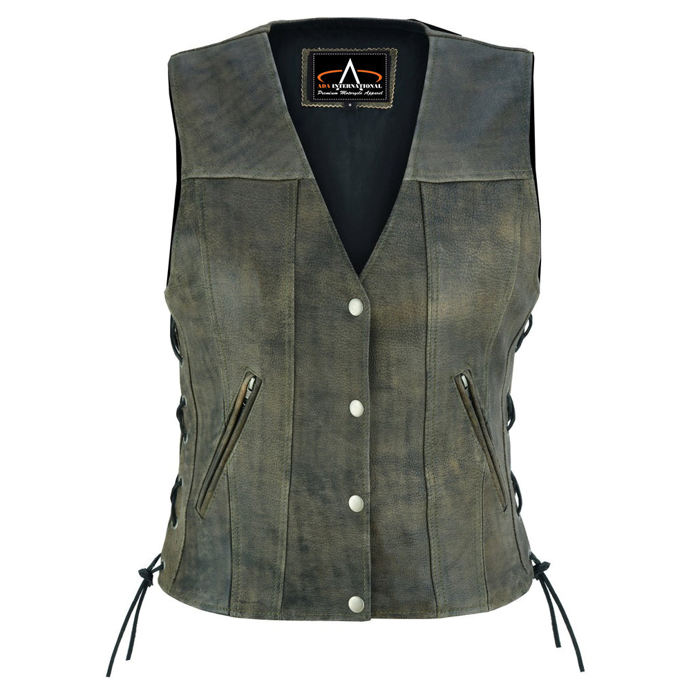 ADA207 Women's Antique Brown Single Back Panel Vest with Smart Access Pocket