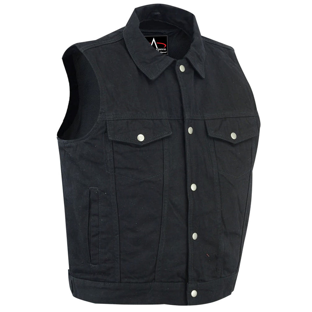 ADA979BK Snap/Zipper Front Denim Vest- Black