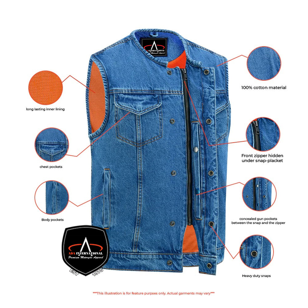 ADA981BU Concealed Snaps, Denim Material, Hidden Zipper, w/o Collar