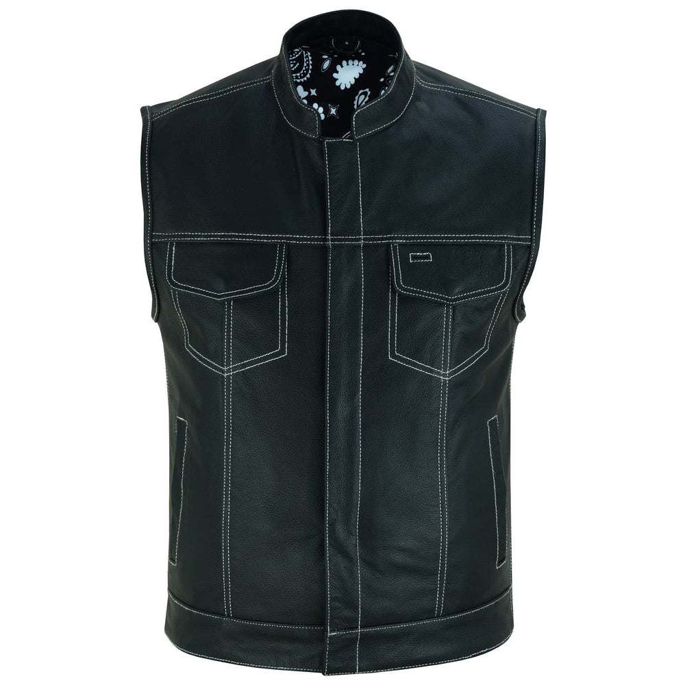 ADA164 Men's Paisley Black Leather Motorcycle Vest
