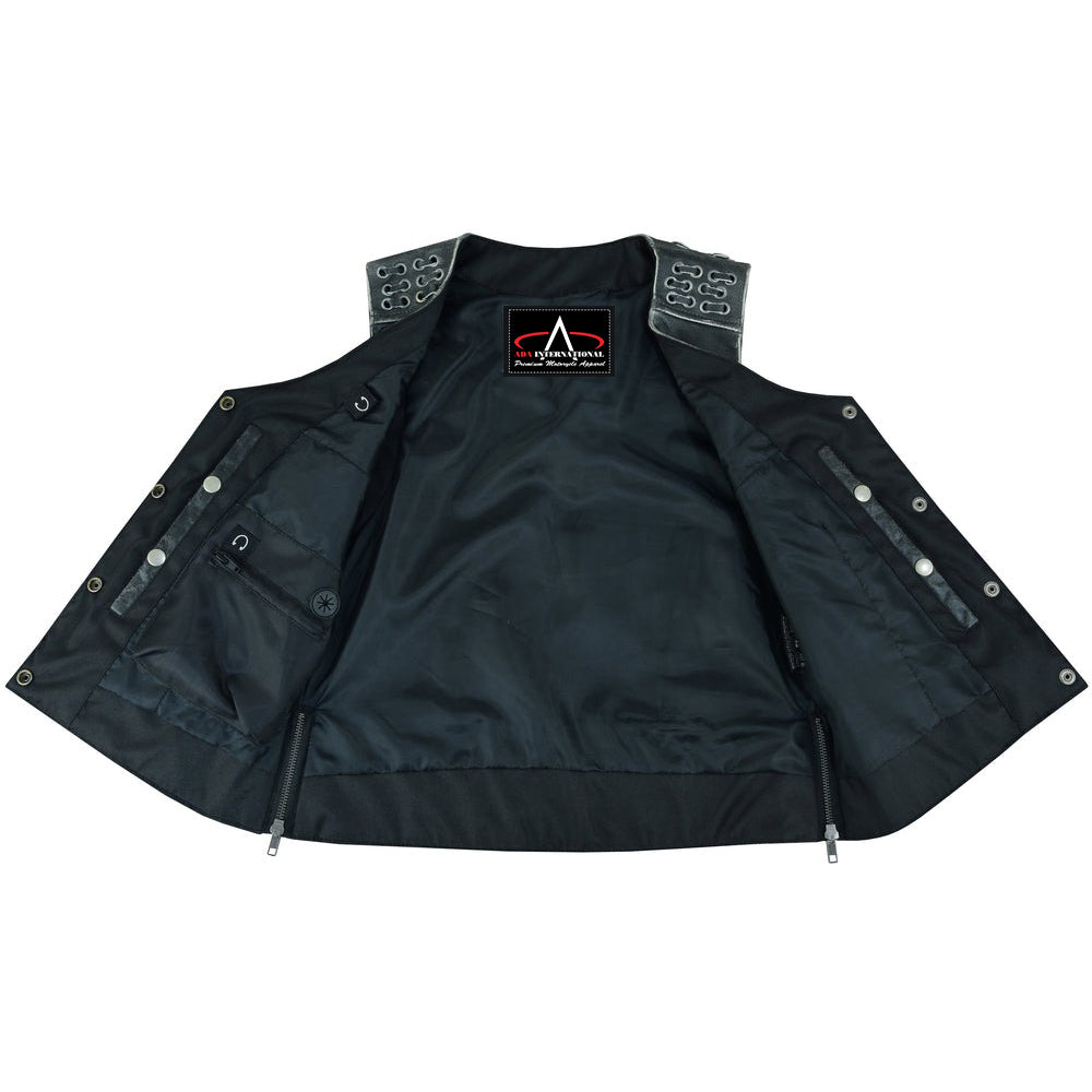 ADA285V Women's Gray Vest with Grommet and Lacing Accents
