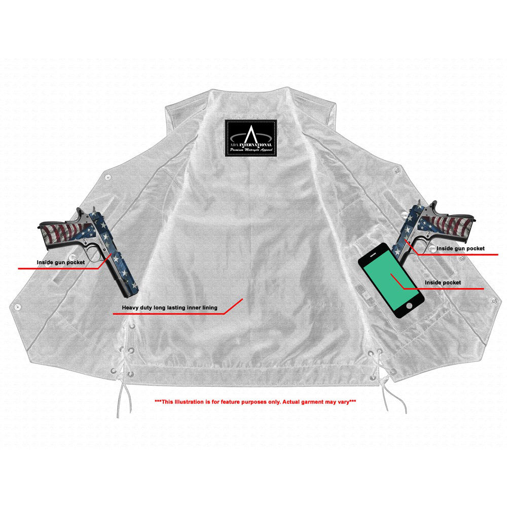 ADA142 Titan Motorcycle Leather Vest - Single Back Panel with Buffalo Nickel Head Snaps and Smart Access Pockets