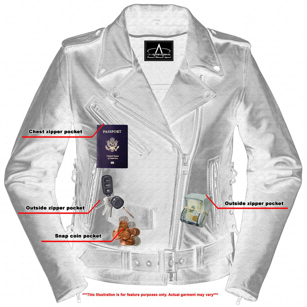 ADA831 Women's Classic Side Lace Police Style M/C Jacket