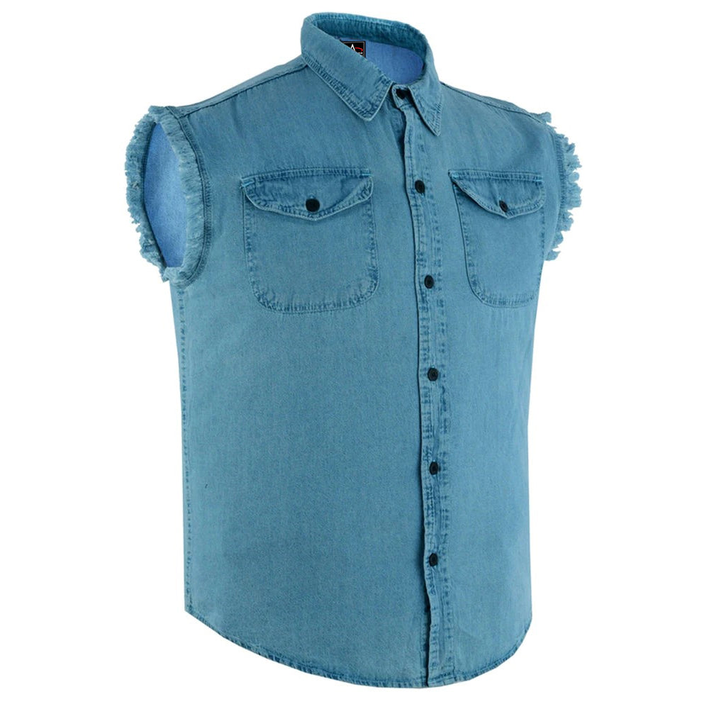 ADA6002 Men's Blue Lightweight Sleeveless Denim Shirt