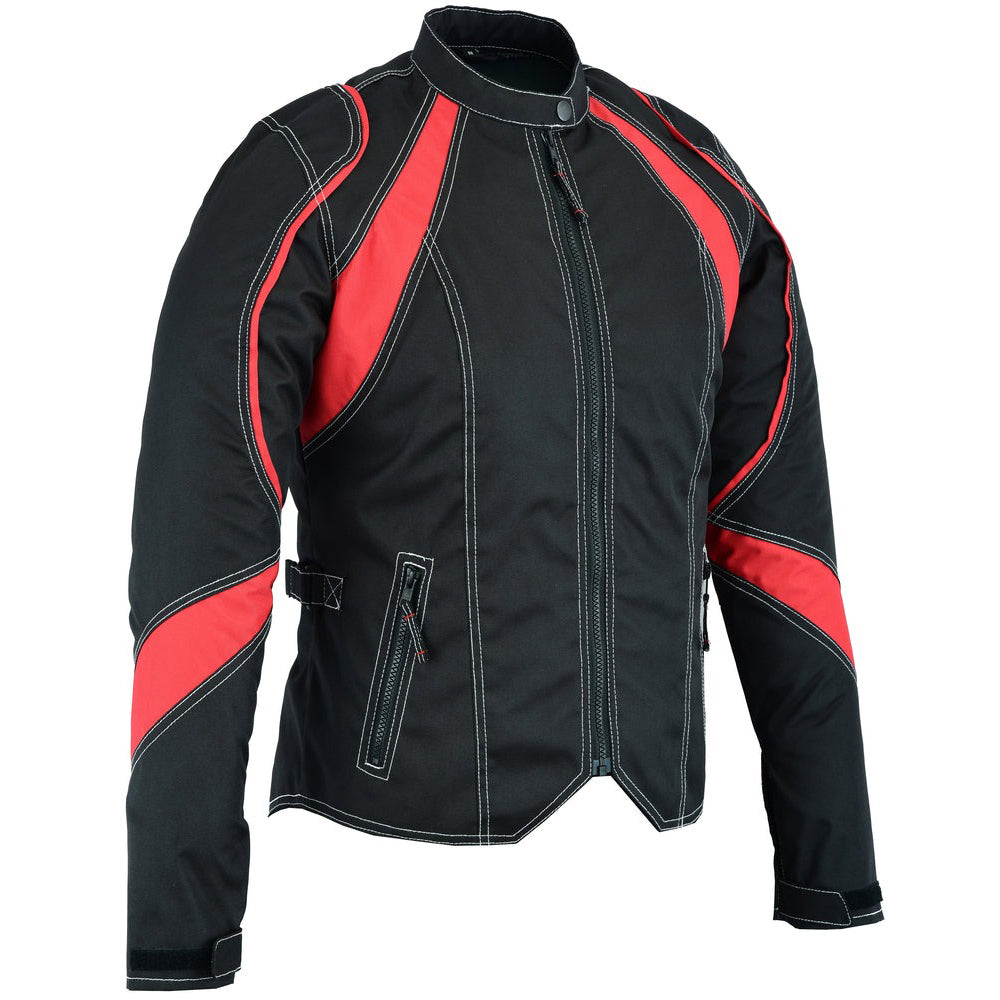 ADA826RD Women's Embroidered Crown Red Motorcycle Jacket