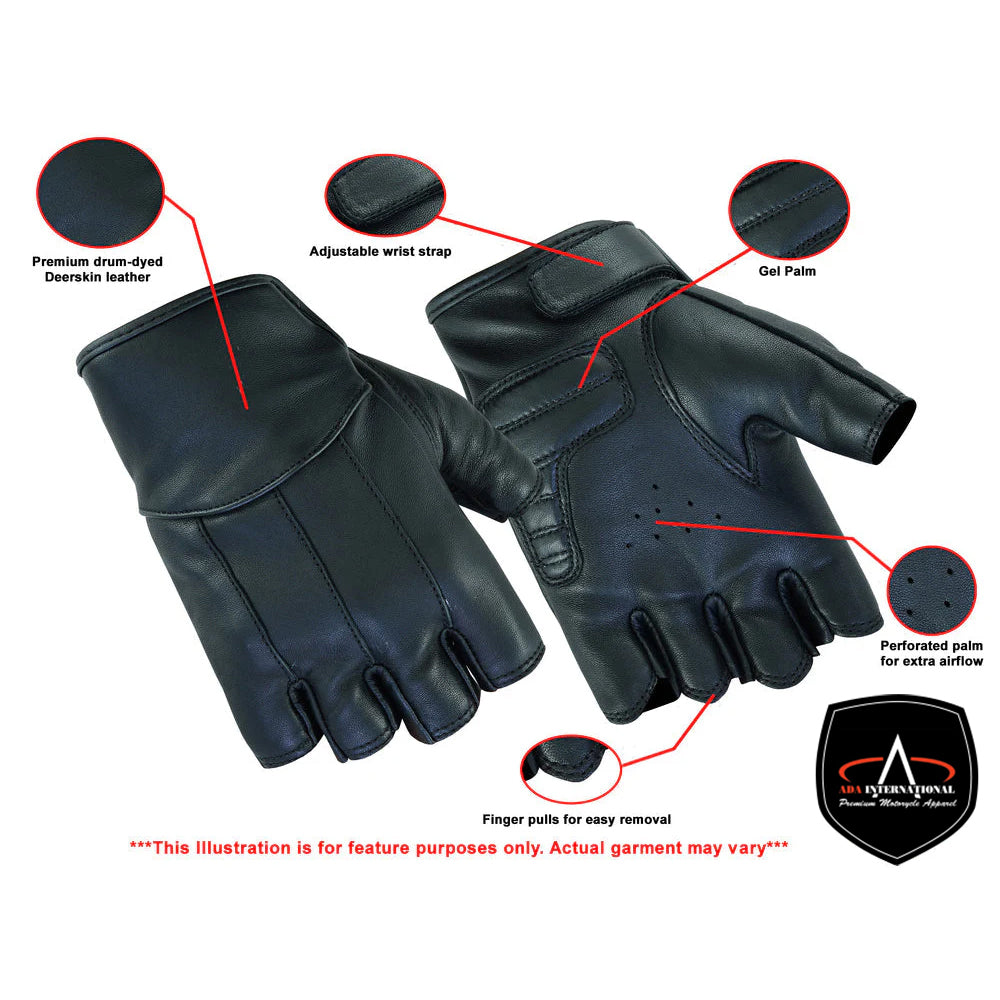 ADA3 Women's Tough Deer Skin Fingerless Gloves with Gel palm