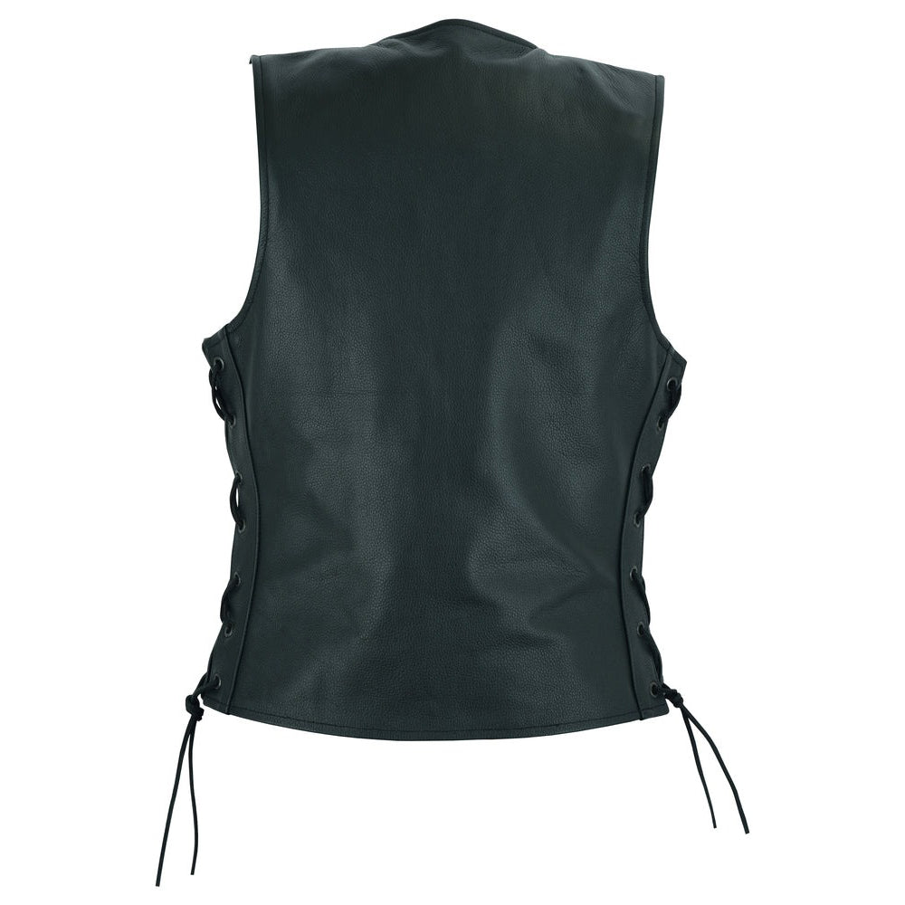 ADA205 Women's Single Back Panel Leather Vest with Smart Access Pocket